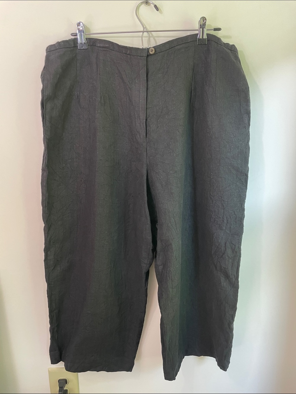 Harve Benard Textured Black 100% Linen Casual Crop Pants Size XL Artsy Lagenlook